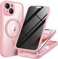 Magnetic for iPhone 15 Plus Case, Compatible with MagSafe, Built-in Privacy Screen Protector and Camera Protection, Anti Spy Full Body Dustproof Shockproof Hard Phone Case 6.7", Pink