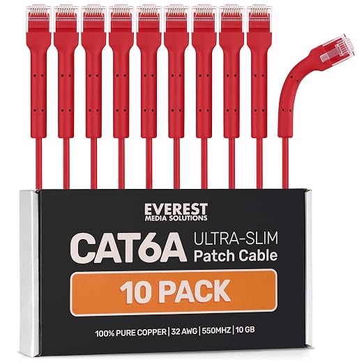 Everest Ultra Slim Cat6a Ethernet Patch Cables 7ft Red by EverestMediaSolutions