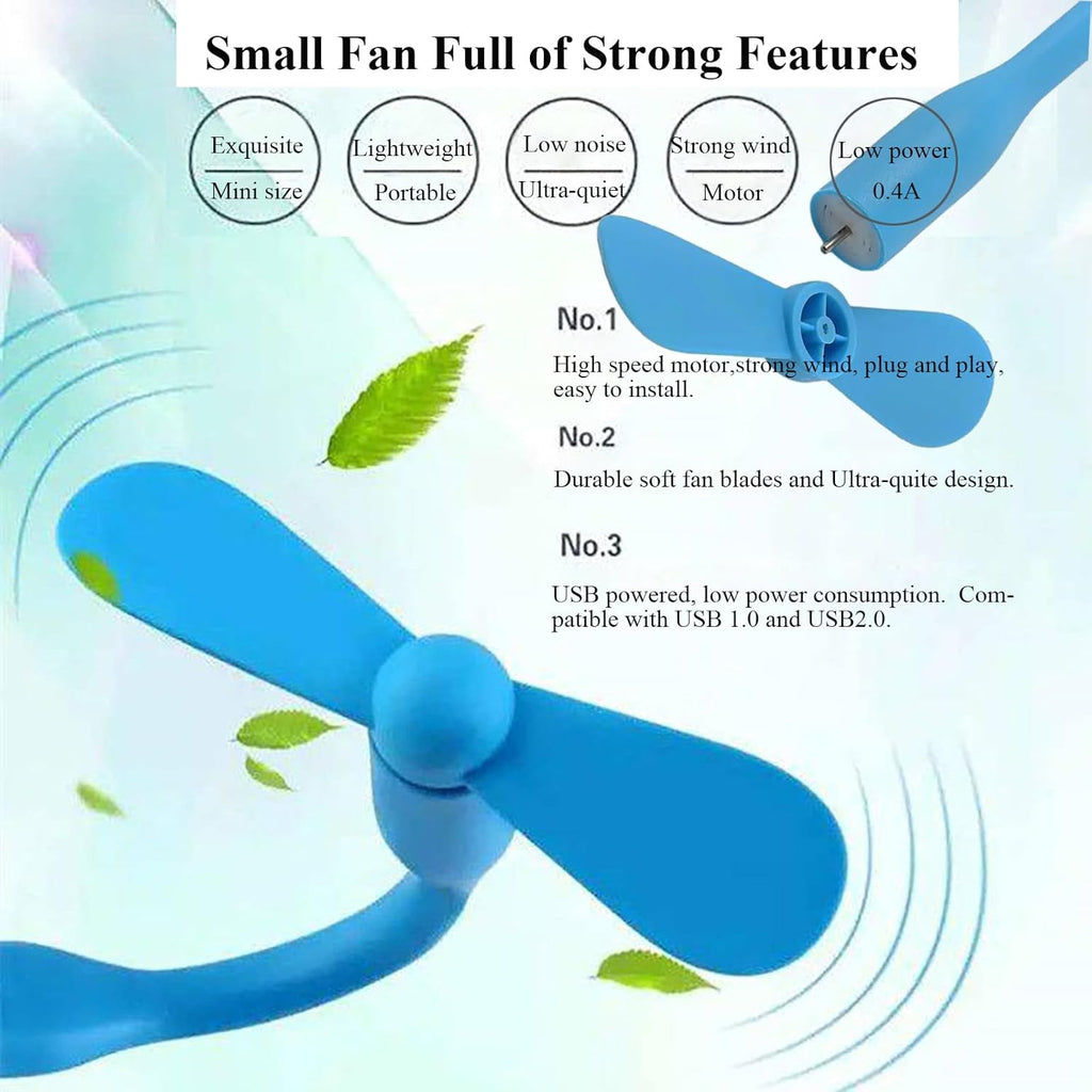 Mini USB Fan, Portable Pocket Fan USB-A Powered Little Cooler, Quiet Operation, for Home Office Car Outdoor Travel- 4 Pack (Blue)
