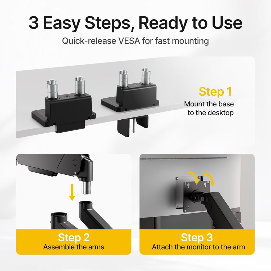 monTEK Dual Monitor Mount Monitor Arms for 2 Monitors for 17 to 35 Inch Curved Screen Holds 35 Lbs Adjustable Heavy Duty Monitor Desk Mount Cable Management, VESA 75/100mm,MA1007BK-D