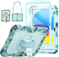 SCSVPN Kids Case for iPad (A16) 11th/10th Generation 11/10.9 inch 2025/2022, Shockproof Rugged Cute Rainbow Cover for iPad 11/10 with Pencil Holder, 360 Rotating Stand, Hand/Shoulder Strap, Camo Blue