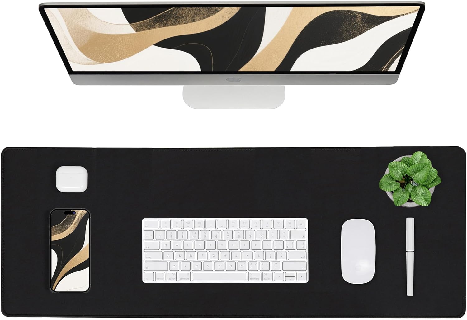ALOANES Black Waterproof Desk Mat, Large Mouse Pad with Extended Mouse Mat, with Anti Slip Base, Stitched Edge, Grain Jacquard Surface, Perfect for Gamer, Office & Home, 3XL 15.74''x35.43''x0.12''