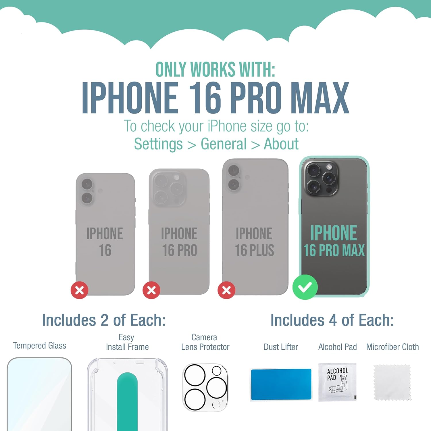 Smartish® iPhone 16 Pro Max Screen Protector + Camera Lens Covers - Tuff Sheet - 2-Pack Tempered Glass 9H Easy Install Frame Case-Friendly - Dynamic Island for Apple iPhone 16 Pro Max - Clear 2-Pack
