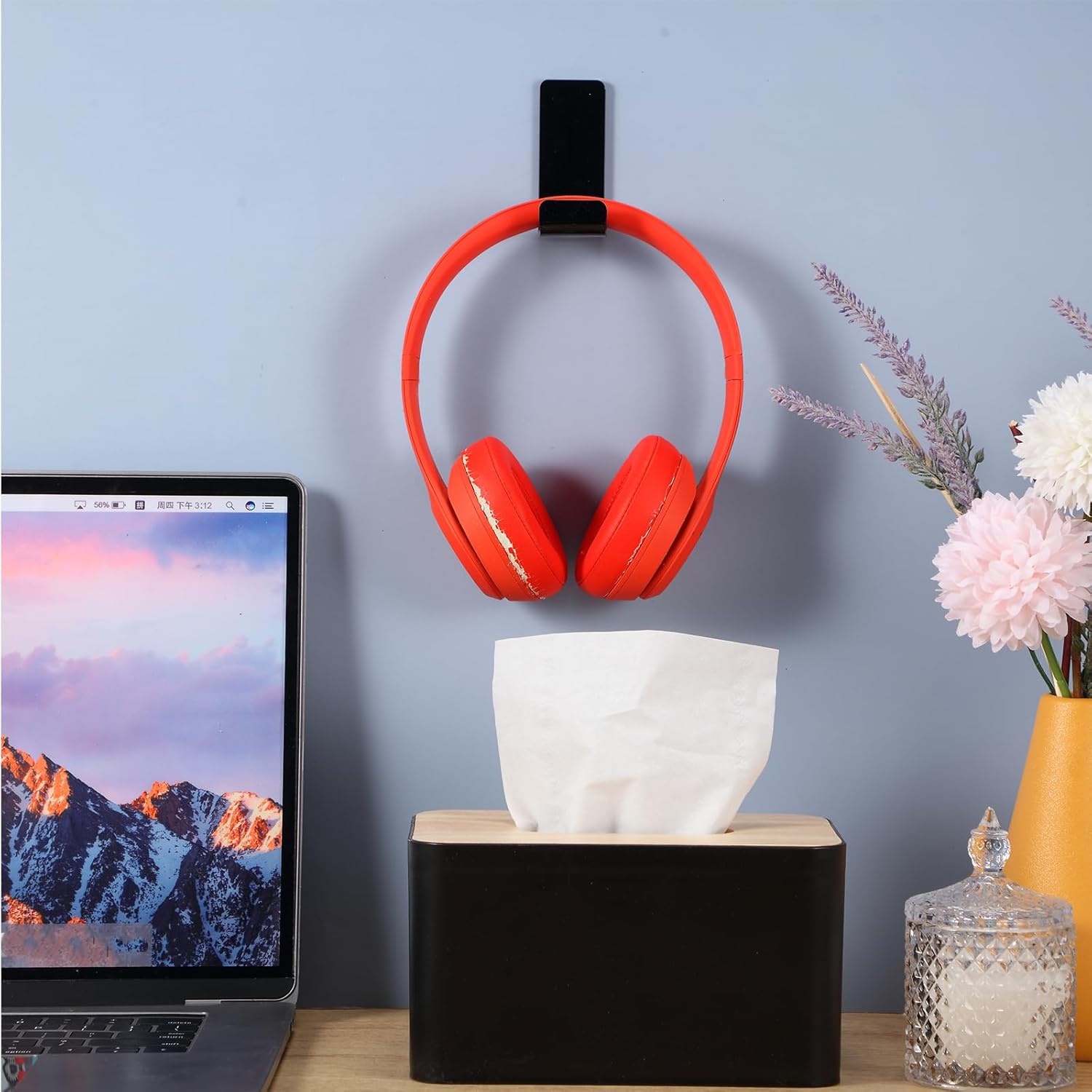 Weewooday 32 Pcs Headphone Hanger Headphone Holder Wall Hook Desk Bulk Adhesive Headset Wall Mount Stand General Purpose (Black)