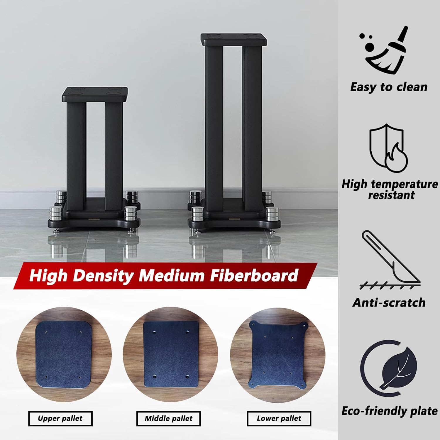 A Pair of Universal Speaker Stands, Heavy Duty Speaker Stands Holds Bookshelf Speaker Satellite Speaker Large Speaker, Vibration-Absorbing MDF Design, Holds 88lbs Speaker (Black, 80cm/31.4in)