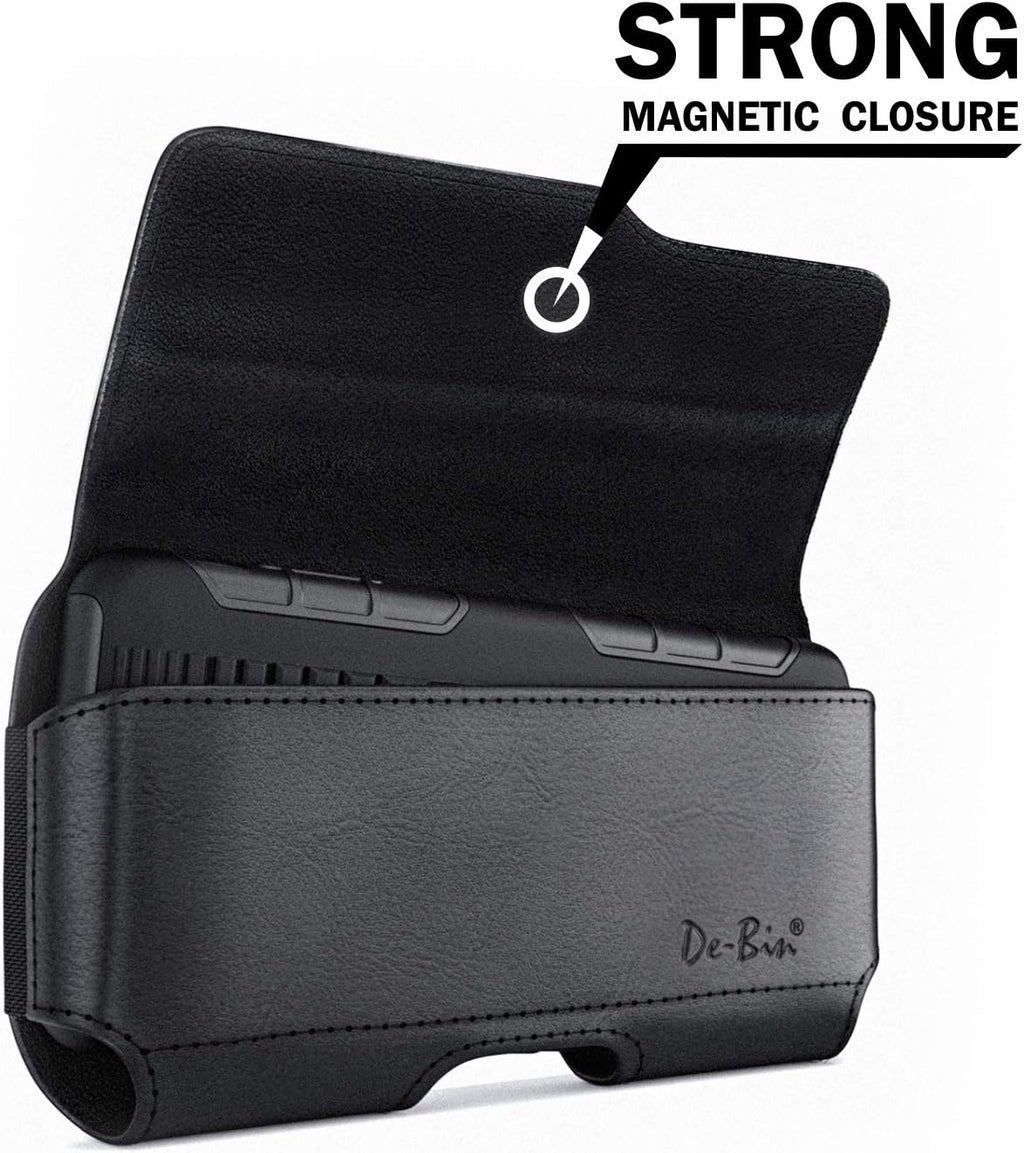 DeBin Case for Galaxy S25 Ultra S24 Ultra 5G, S24 FE, S23 Ultra, S22 Ultra, S21 Ultra, Note 20 Ultra - Cell Phone Belt Holster with Clip Pouch Holder Cover (Fits Samsung Phone with Case on) Black