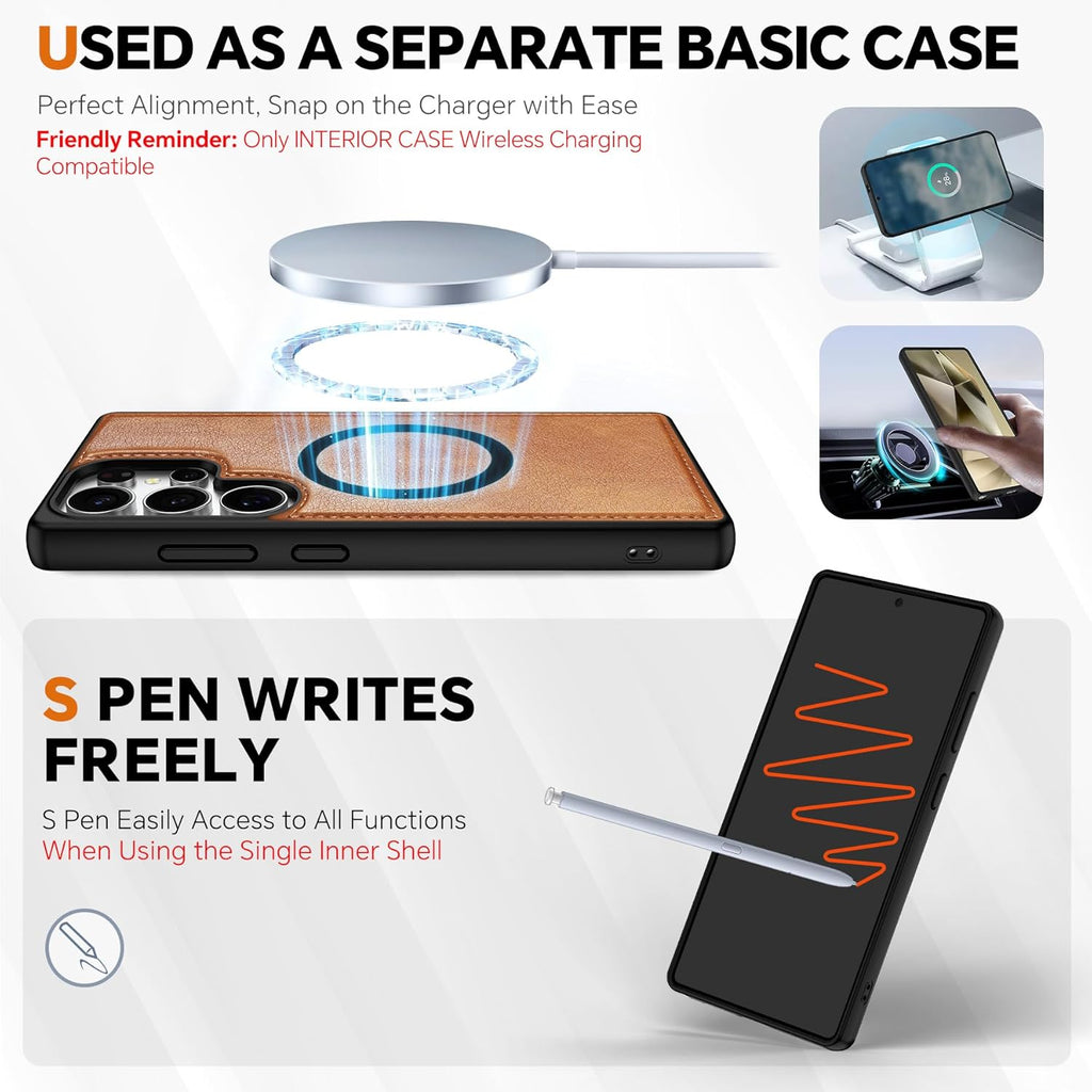 TUCCH Wallet Case for Galaxy S25 Ultra, Removable 2 in 1 RFID Blocking [4 Card Slots] Wrist Strap [Wireless Charging] Kickstand PU Leather Magnetic Detachable Folio Cover for Galaxy S25 Ultra, Brown