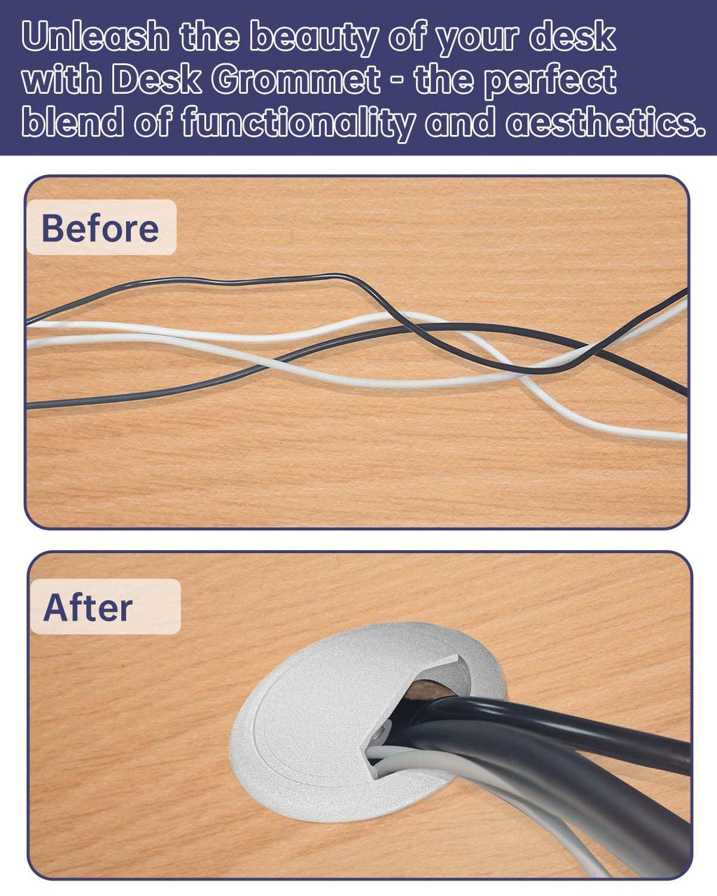 Desk Grommet 2-3/8 inch (60mm) 10 Pieces - White Desk Cable Grommet Desk Cable Hole Covers with Hole Saw for TV, Office, Wires Through Countertop and Home Table