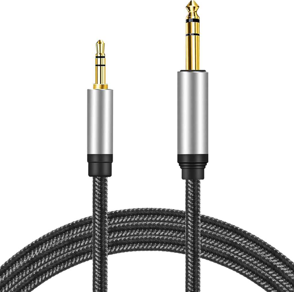 3.5 mm to 6.35 mm Audio Cable 12Ft, Gold-Plated Terminal Silver Color Zinc Alloy Housing 3.5mm 1/8" Male TRS to 6.35mm 1/4" Male TRS Nylon Braided Stereo Audio Cable for Cellphone, Amplifiers(12Ft/4M)