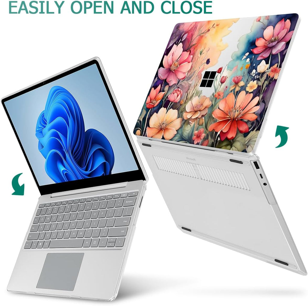 Tuiklol Case for 15 Inch Microsoft Surface Laptop 5/4/3 2022-2020, Model 1979/1953/1872/1873 Hard Shell Cover, Keyboard Cover+Screen Protector+Dust Plugs,Ilustration Flowers