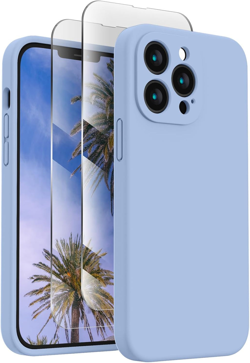 FireNova Designed for iPhone 13 Pro Case, Silicone Upgraded [Camera Protection] Phone Case with [2 Screen Protectors], Soft Anti-Scratch Microfiber Lining Inside, 6.1 inch, Light Blue