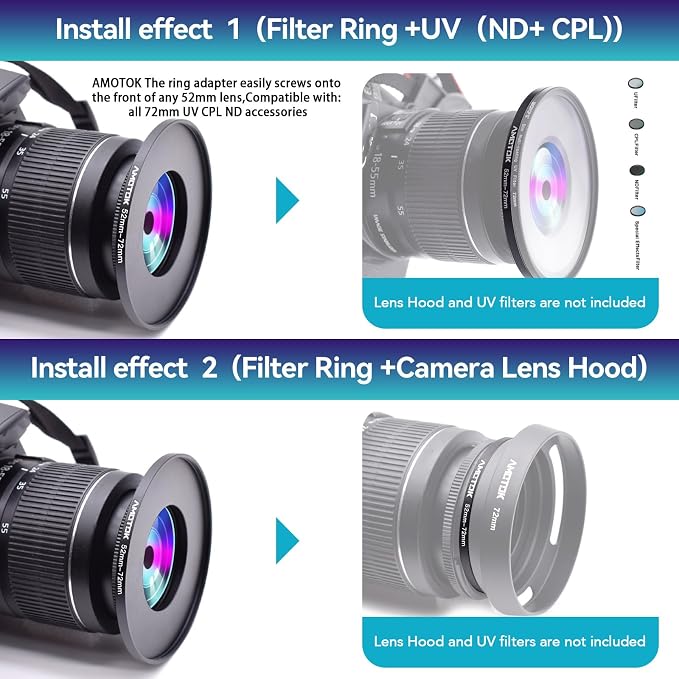52mm Lens to 72mm Camera Filters Ring Compatible All 52mm Camera Lenses to 72mm - Image 6