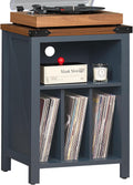 Record Player Stand with Vinyl Record Storage Holds up to 160 Albums,Large Wood Record Player Table Dispaly Shelf，Blue Turntable Stand Cabinet for Living Room,Bedroom,Office 9