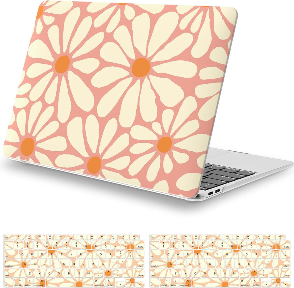 iCasso for MacBook Air 13 inch Case 2020 2019 2018 Release A2337 M1 A2179 A1932, Cute Flower Hard Shell Protective Case for MacBook Air 13.3 inch & Keyboard Cover & Screen Film, Daisy Orange