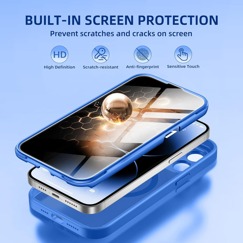 BERFY Magnetic for iPhone 14 Pro Max Case, Compatible with MagSafe, Built-in Privacy Screen Protector and Upgraded Camera Protection, Anti-Spy Full Body Shockproof Phone Case for 14 Pro Max,Klein Blue