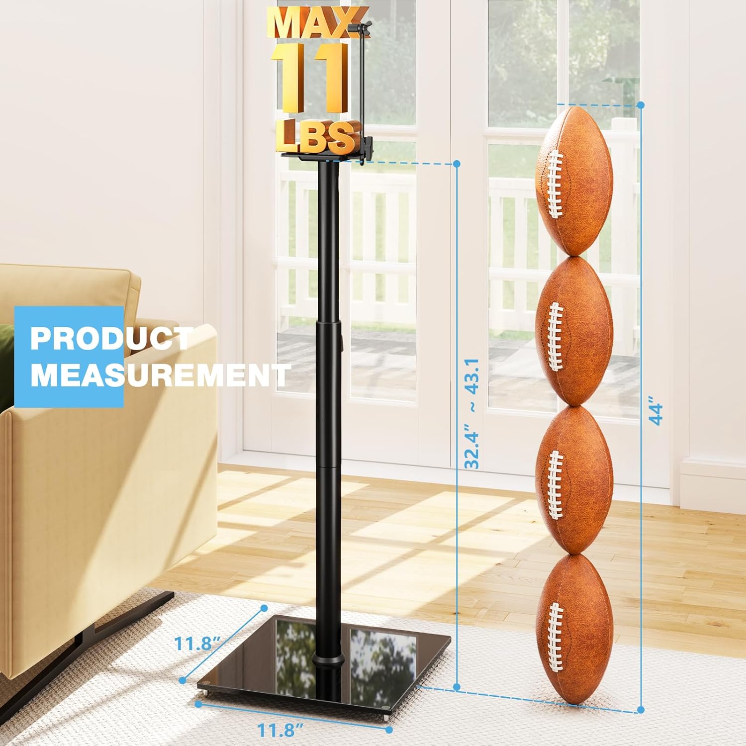 Rfiver Bookshelf Speaker Stands Pair, Height Adjustable Rear Speaker Stands from 32" to 43" with 360° Swivel, 11 lbs Capacity, Set of 2 for Satellite & Small Bookshelf Speakers