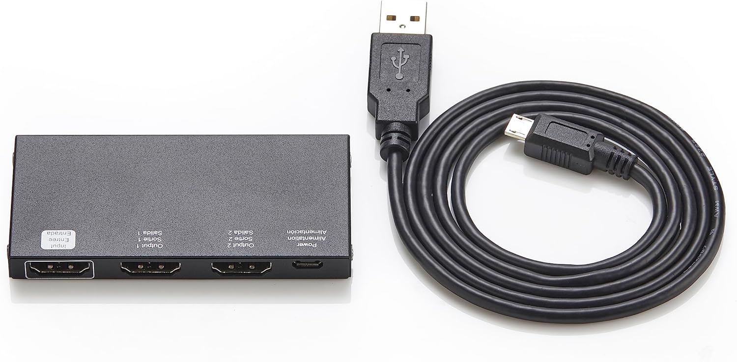 Amazon Basics HDMI Splitter 1 in 2 Out, 4K@60Hz for Dual Monitors, Mirror Only, Black