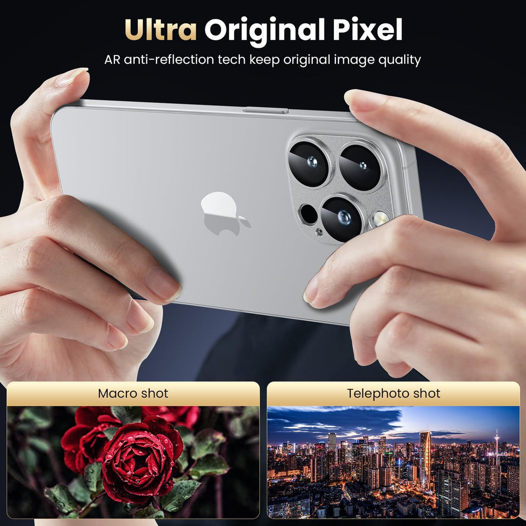 WSKEN for iPhone 16 Pro/iPhone 16 Pro Max Camera Lens Protector, [Military Grade Shatterproof] [Strong Adsorption] Metal Aluminum Alloy Tempered Glass Camera Screen Protector, Silver Titanium