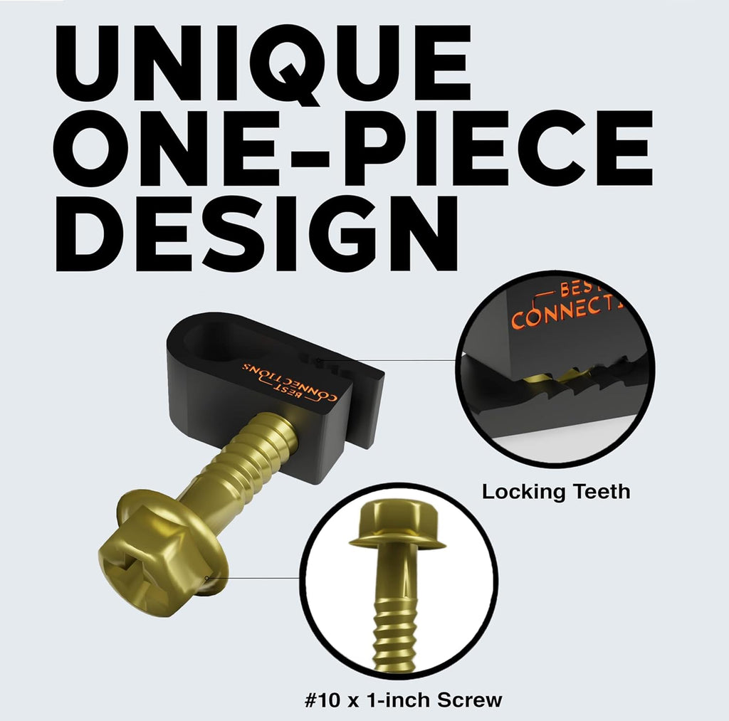 BEST CONNECTIONS Coaxial Cable Clips with Pre-Inserted Screw (100 Pack) – Black Single Cable Mounting Clamps for Coax Cable (RG6, RG59) and Ethernet Cable – Cord Fastener/Strain Relief Clip