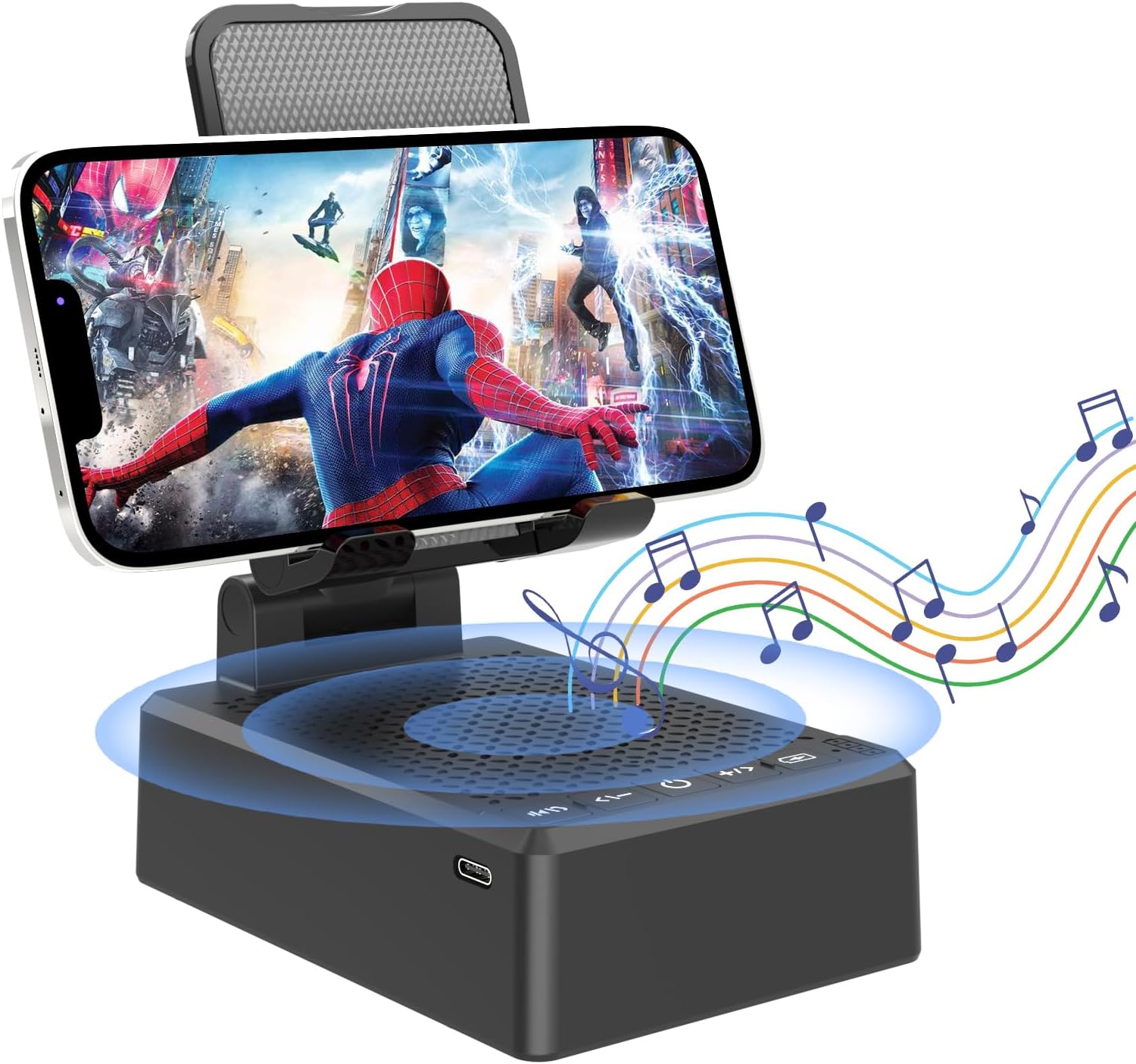 Birthday Gifts for Men,Cell Phone Stand with Wireless Bluetooth Speaker and Antislip Base HD Surround Sound for Home and Outdoors with Bluetooth Speaker for Desk Compatible with iPhone (Black)