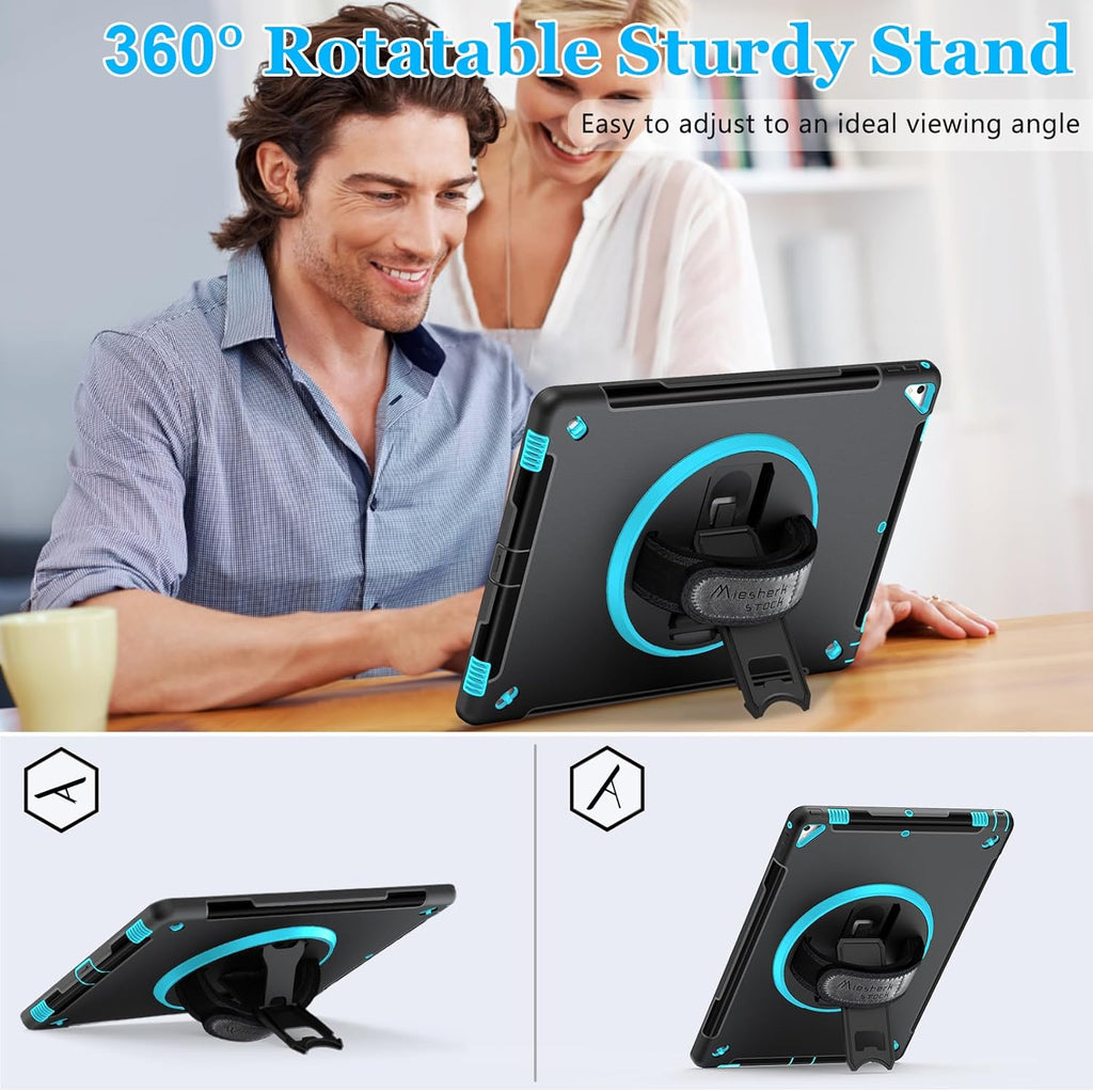 Case for iPad Pro 12.9 2nd Generation 2017& 2015 1st Generation, Heavy Duty Rugged TPU Protective Cover with Screen Protector- Stand + Handle Hand & Shoulder Strap + Pencil Holder- Mint Green
