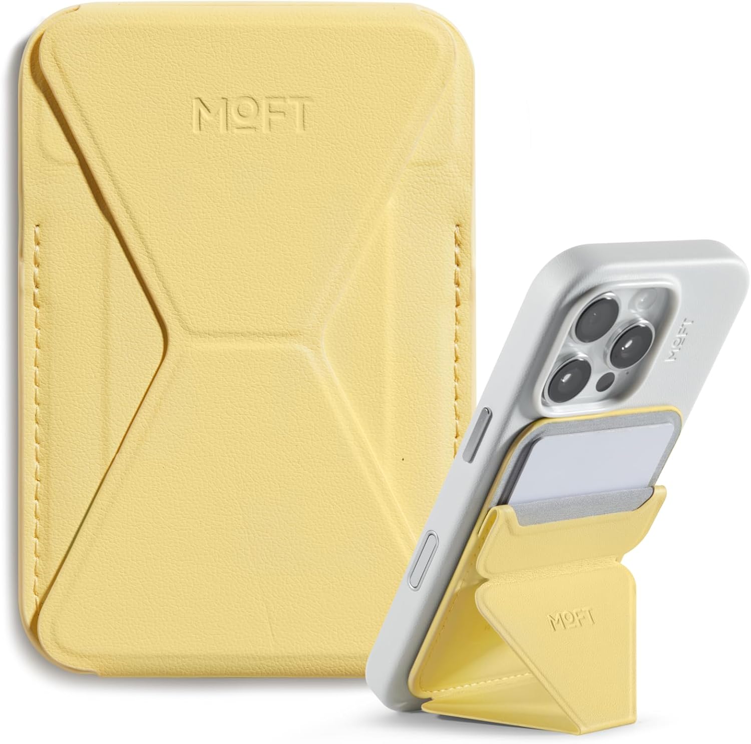 MOFT Magnetic Wallet Stand Compatible with iPhone 16/15/14/13/12 Series, Angle Adjustment & Magsafe Compatible MOVAS Phone Stand, Panna Cotta
