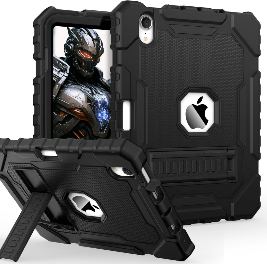Grifobes Case for iPad Mini 7 (A17 Pro) 2024 / Mini 6 2021 8.3 inch, Heavy Duty Shockproof Rugged Cover with Pencil Holder Stand, for I Pad Mini 7th/6th Gen 8.3" Case for Kids Boys (Black)
