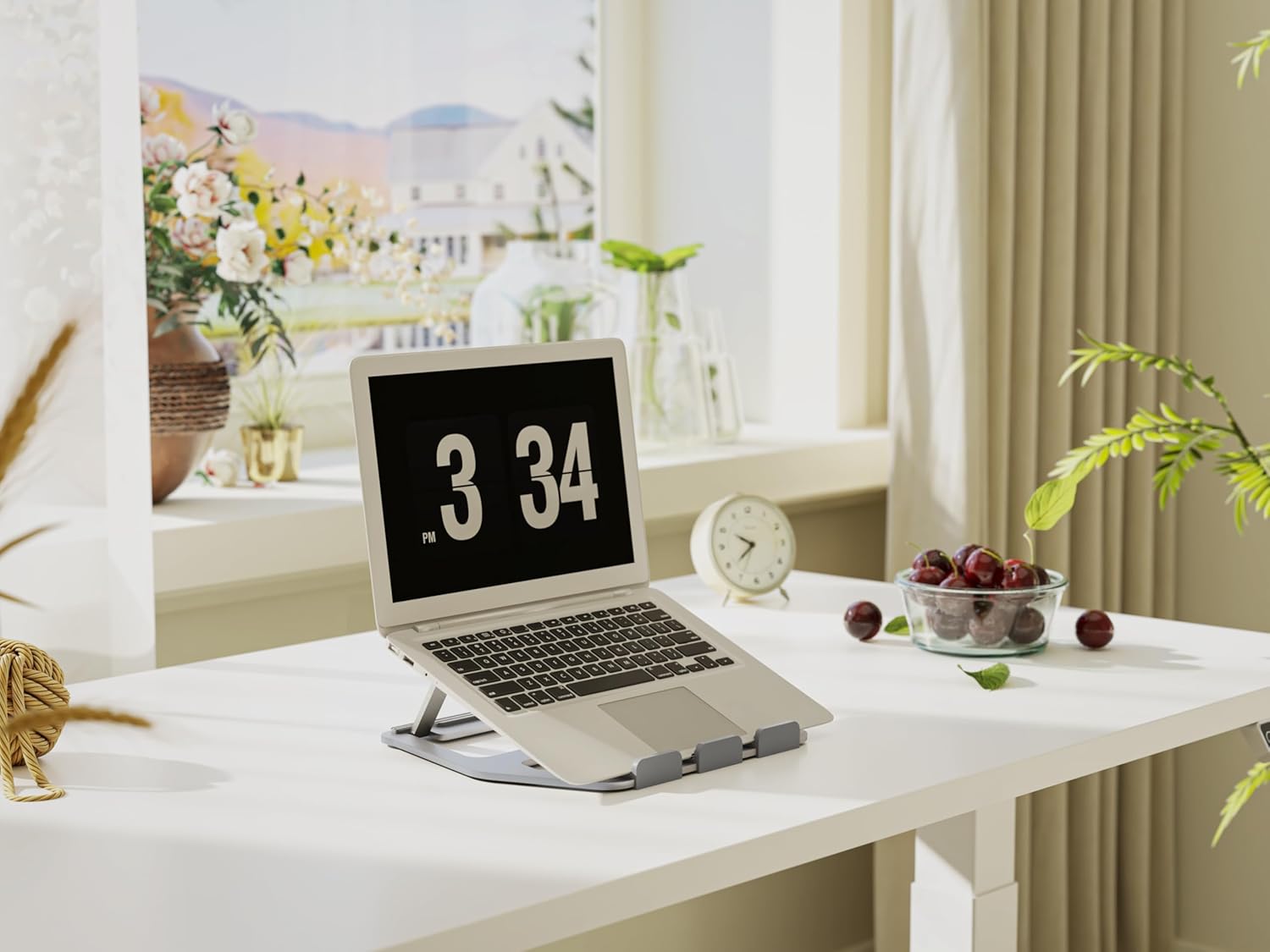 Amazon Basics Aluminum Portable Foldable Height Adjustable Support Stand for Laptops up to 13", Silver