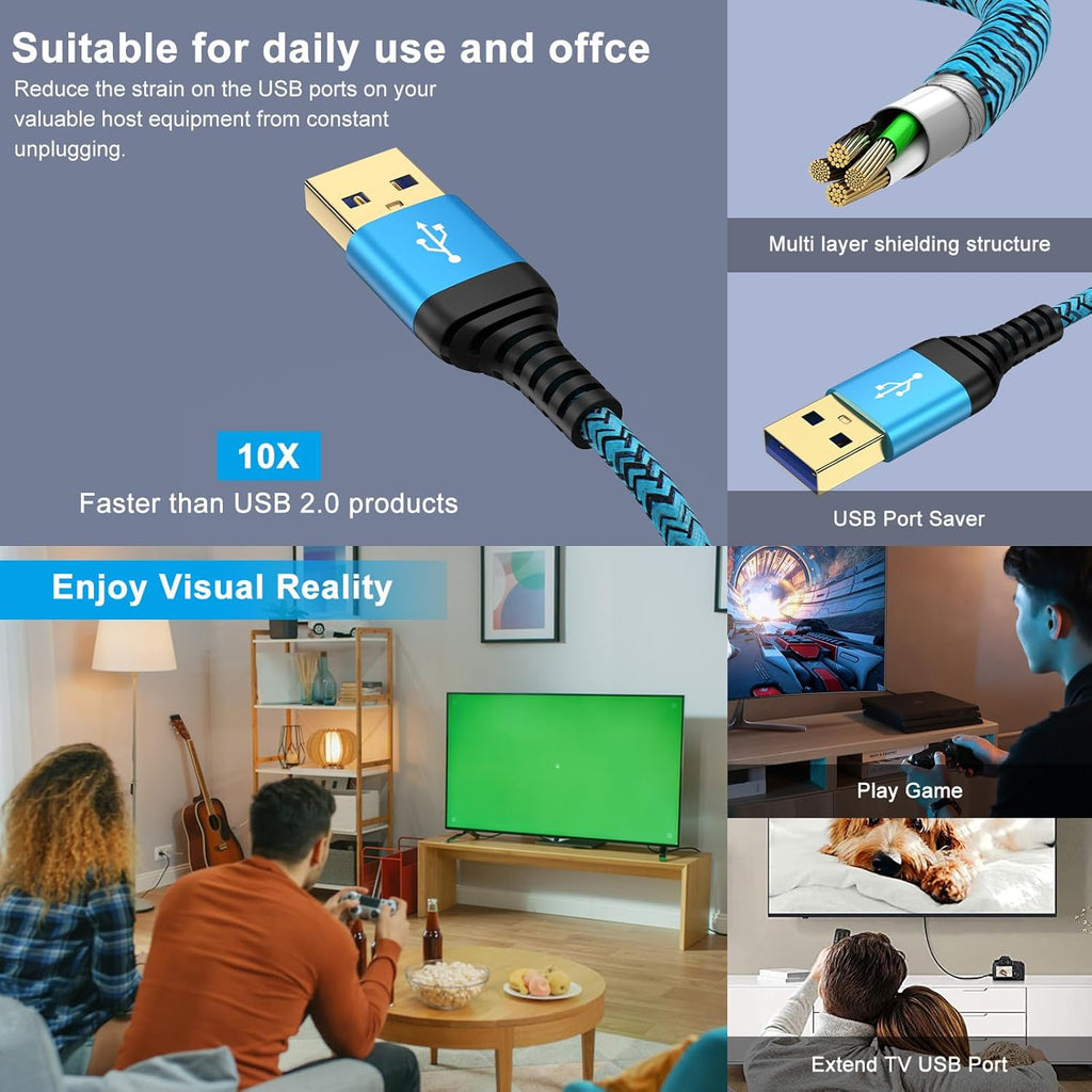 USB Extension Cable 6FT, 2Pack USB Extender USB3.0 Extension Cord Type A Male to Female Extender Cable 5Gbps High Speed Data Transfer for Gamepad,Keyboard,Webcam,Mouse,Camera,Flash Drive,Hard Drive