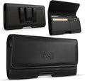 Leather Phone Holster for Men & Women, Horizontal Cell Phone Case with ID/Card Holder, Fits iPhone 13/12 Mini, SE, Xs/X, 8, 6s - Belt Clip/Loop Carrying Phone Pouch – Small Size