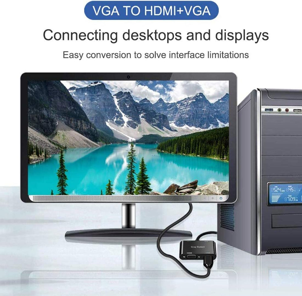 GrayRabbit VGA to HDMI Adapter with Audio and USB Cables for Computers, Laptops, Monitors, Projectors, HDTVs