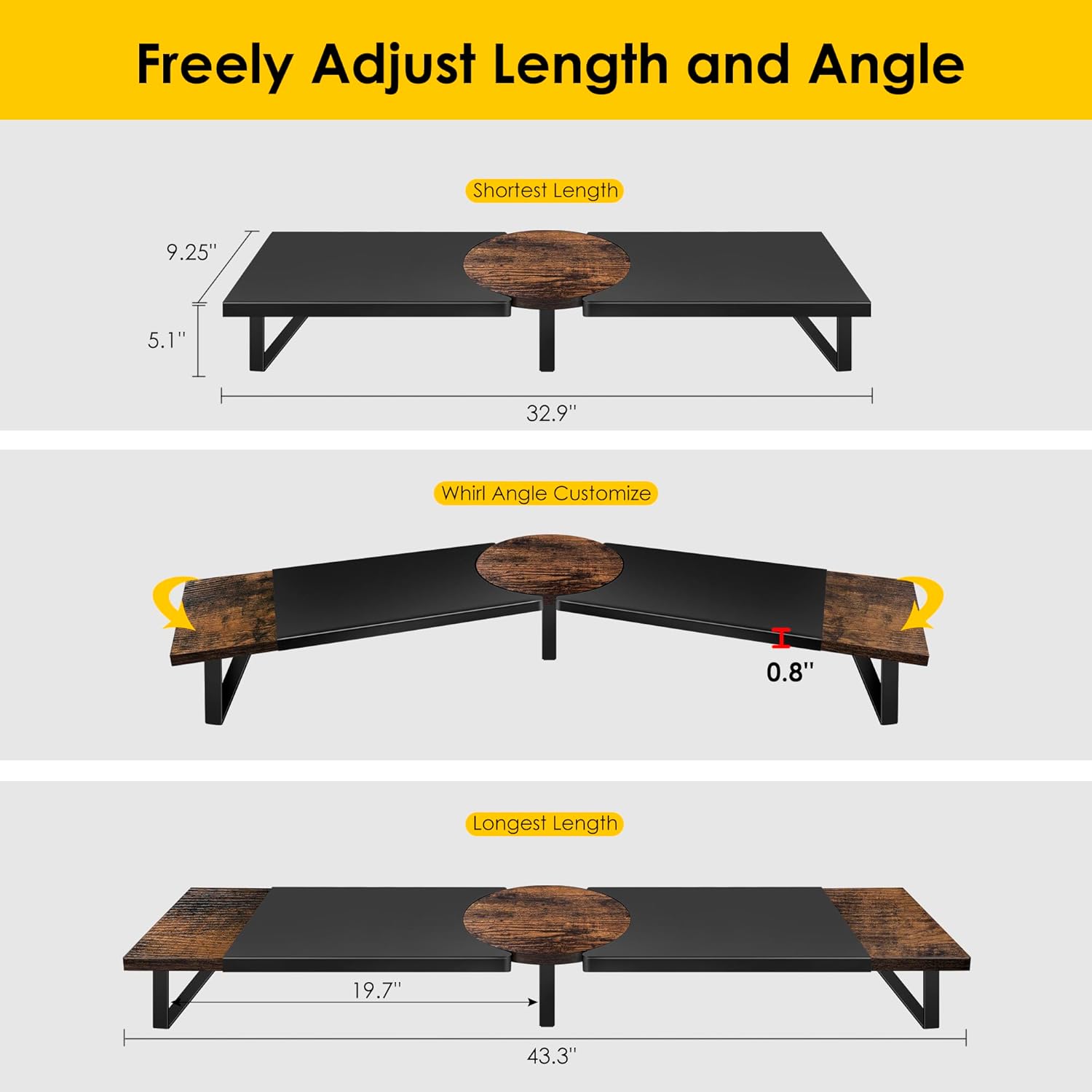 Dual Monitor Riser Stand For Desk, Adjustable Computer Monitor Stand For 2 Monitors, Shelf Riser For Desktop Organizer, For TV Laptop Printer