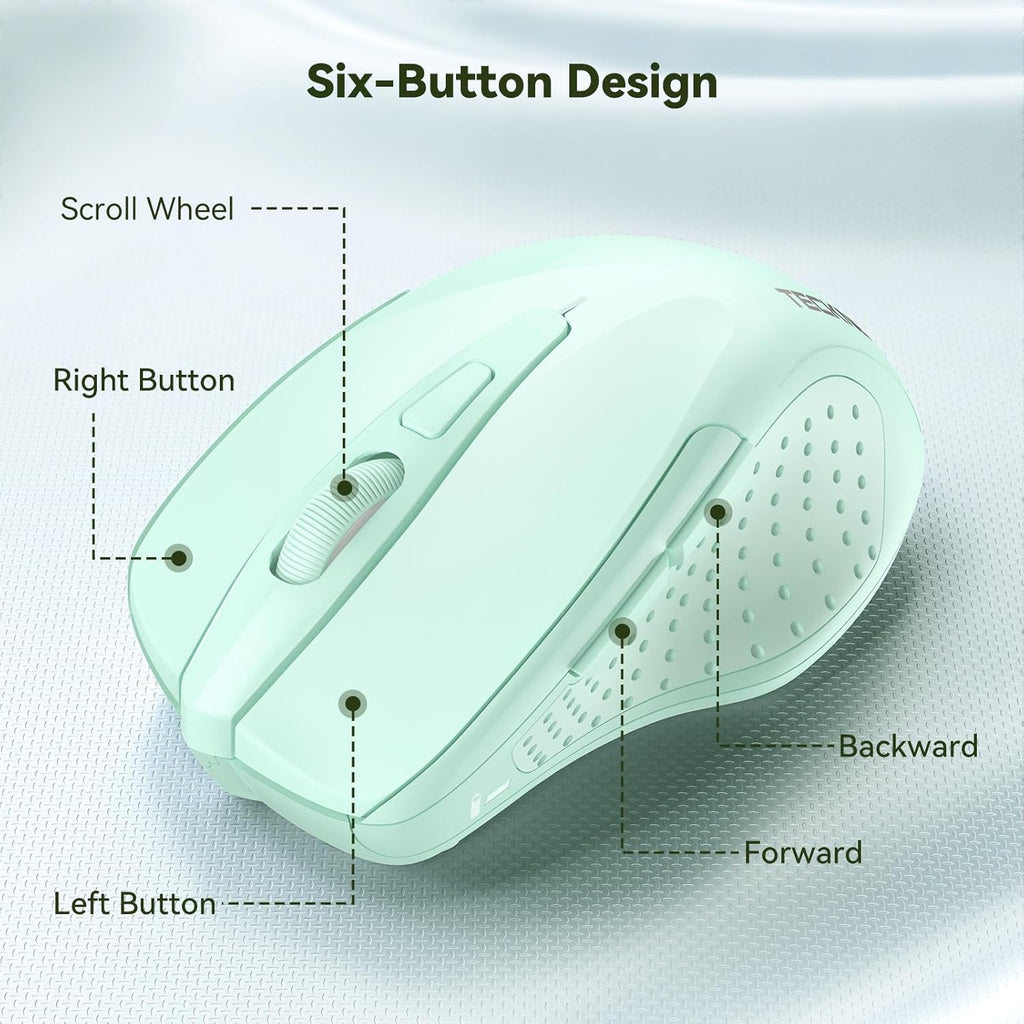 TECKNET Wireless Mouse, 2.4G Ergonomic Optical Mouse, Computer Mouse for Laptop, PC, Computer, Chromebook, Notebook, 6 Buttons, 24 Months Battery Life, 4000 DPI, 6 Adjustment Levels
