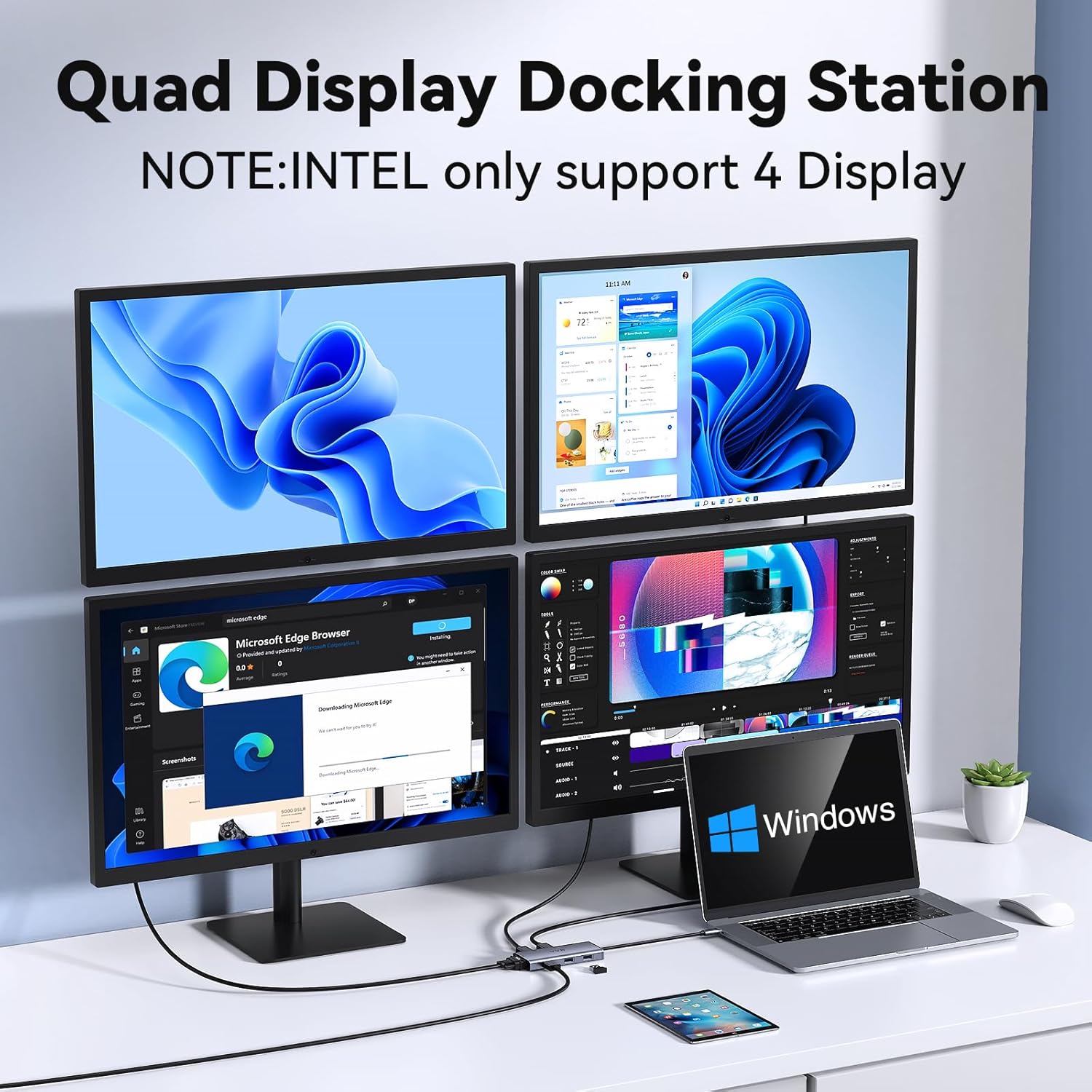 USB C to Dual HDMI Adapter,USB C Docking Station Dual Monitor Hub for Dell/HP/Lenovo Laptop,iPhone 15,USB C Hub Dongle Multi Monitors Adapter with 2 HDMI Ports+Displayport DP Port+VGA+3 USB
