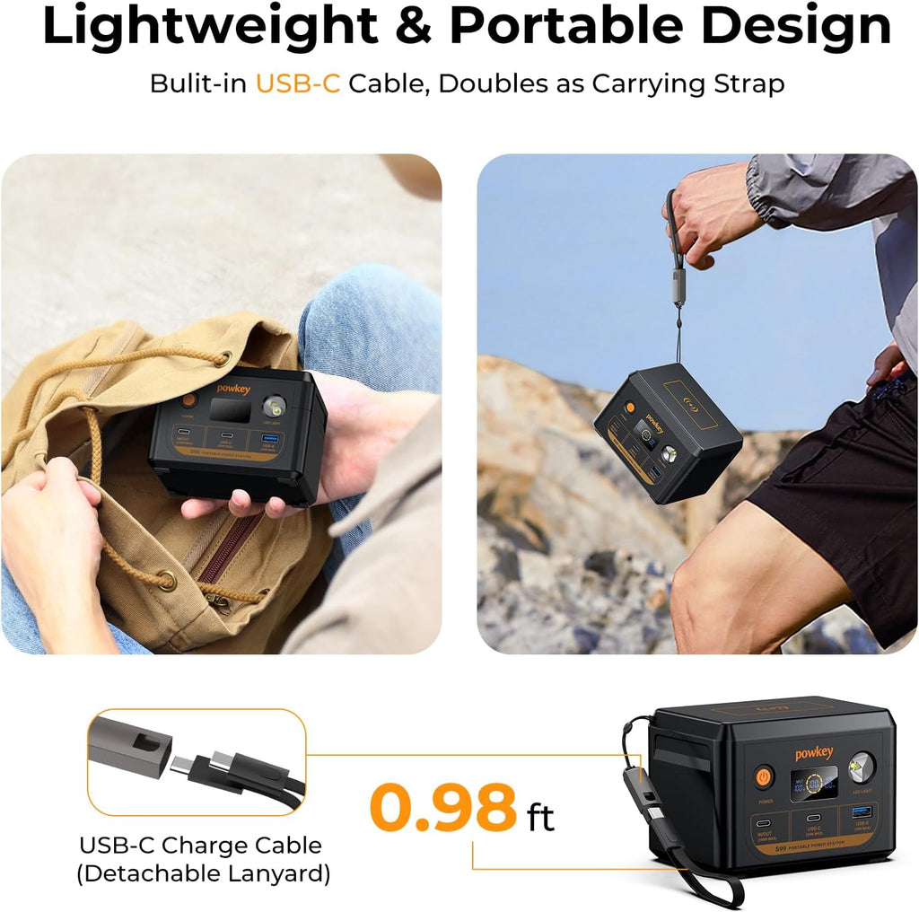 powkey Laptop Power Station 30000mAh 100W Portable Charger PD 3.0 Fast Charging 96Wh LiFePO4 Power Bank with USB-C Cable,Battery Backup for Laptop Phone Travel Camping Office Emergency Home