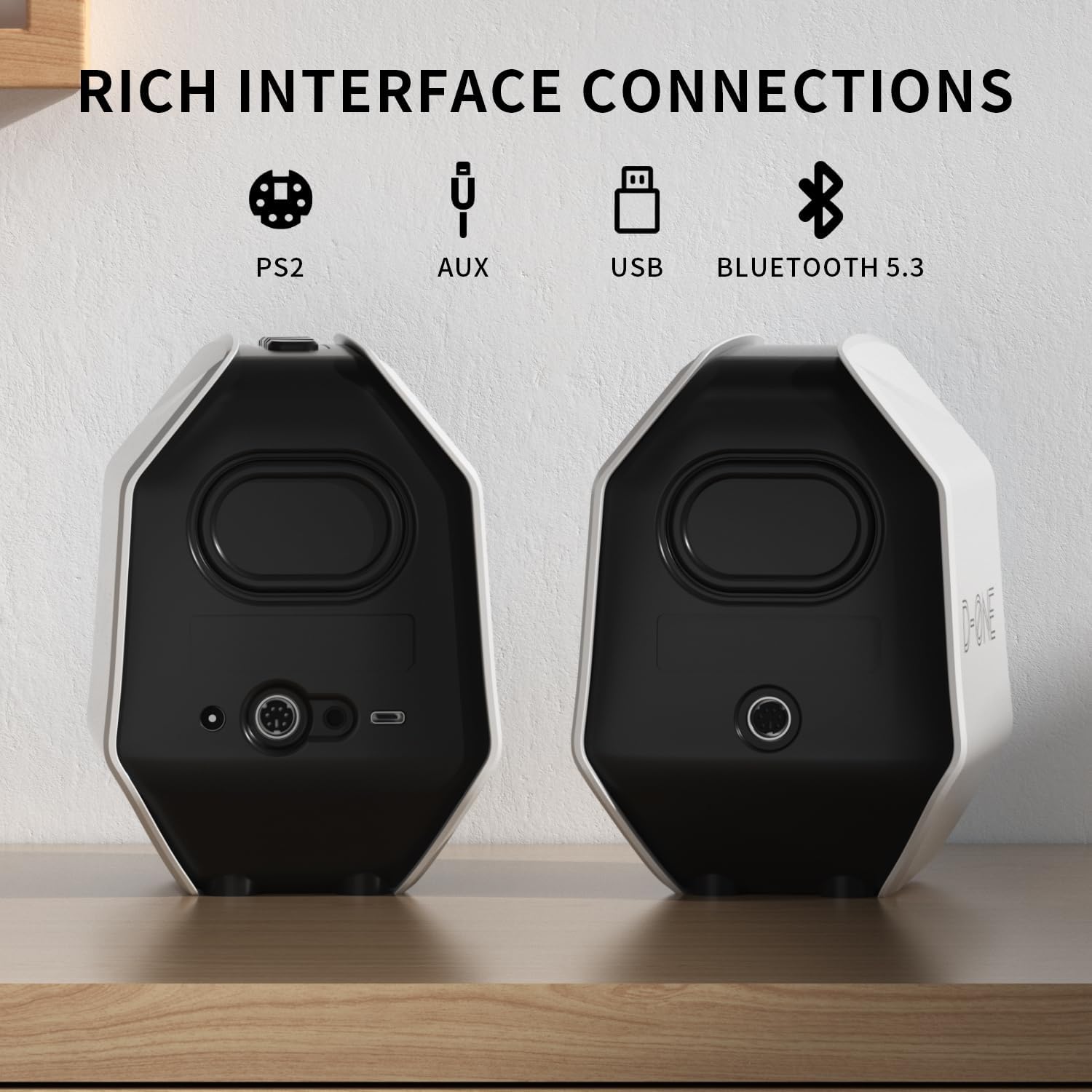 D-ONE 30W PC Gaming Computer Speakers for Laptop, Mac, Desktop Computer, Woofer Speakers, Bluetooth, USB, 3.5mm AUX Inputs, RGB Lights, Multimedia Speakers, White