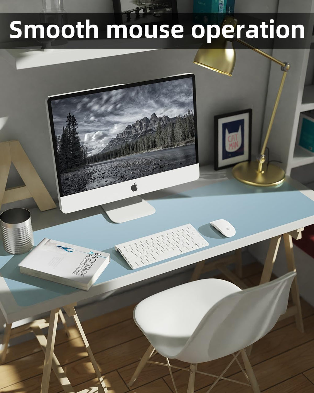 Leather Desk Pad Protector, Large Mat, Mouse Pad & Keyboard Cover - Non-Slip PU Leather Blotter - Office & Home (Light Blue, 48" x 17")