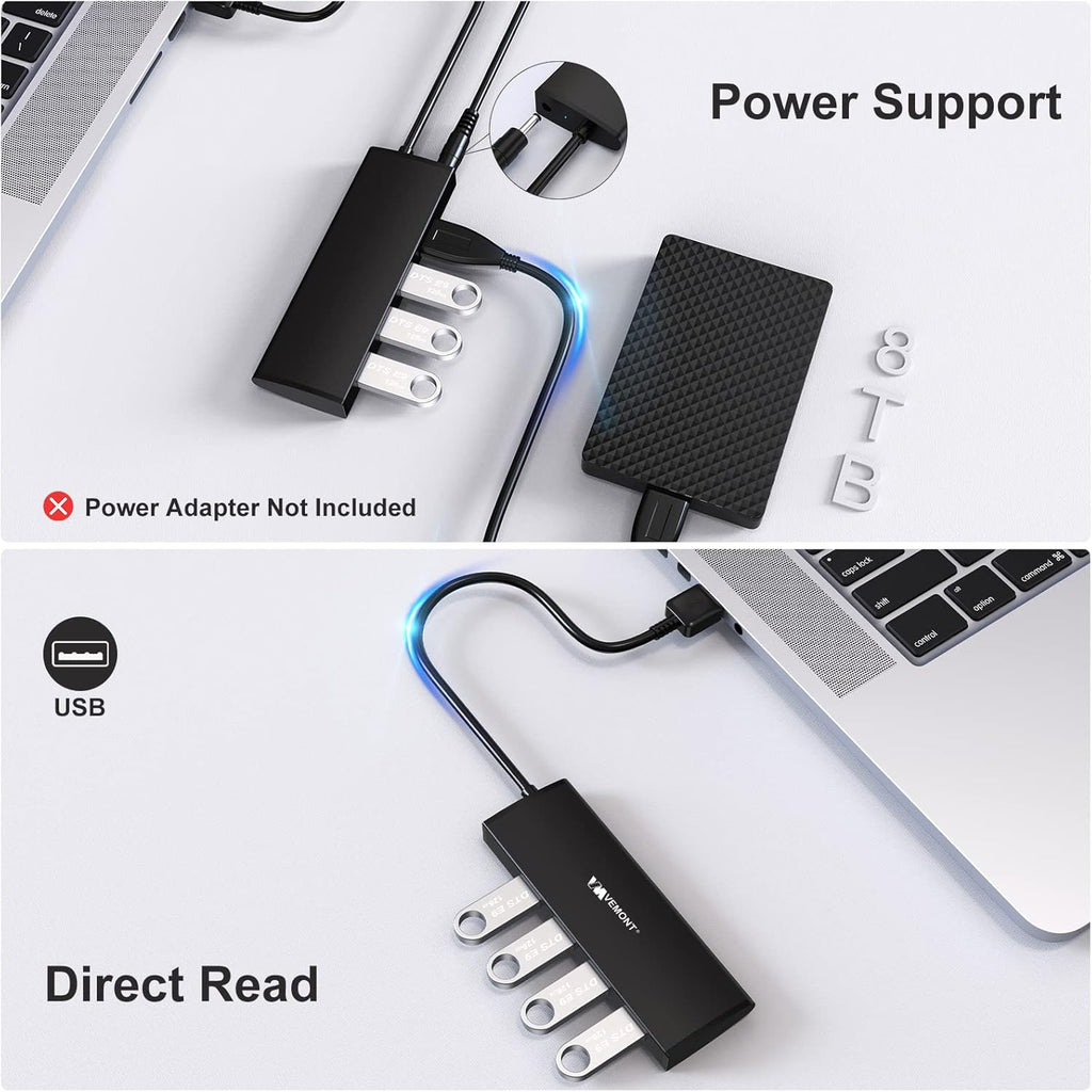 USB Hub,VEMONT 4-Port USB 3.0/2.0 HUB,Ultra Slim Portable High-Speed USB Splitter Applicable for PC Laptop, Desktop, Notebook, MacBook and More