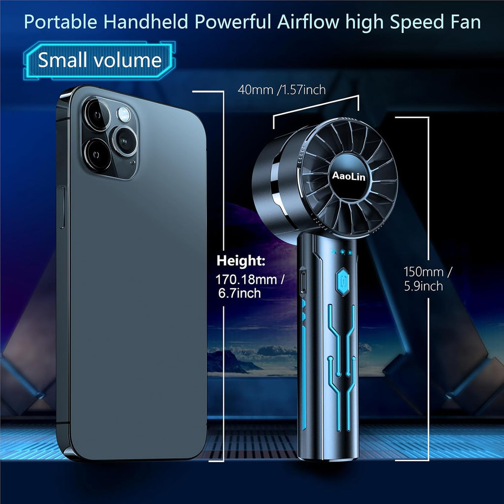 2pcs Portable Handheld Turbo Fan with 7000rpm High-Speed Motor USB Rechargeable Cooling Personal Fan 4-Speed, 4-16H Runtime, with Lanyard for Outdoor Travel, Women, Kids, Summer Gift