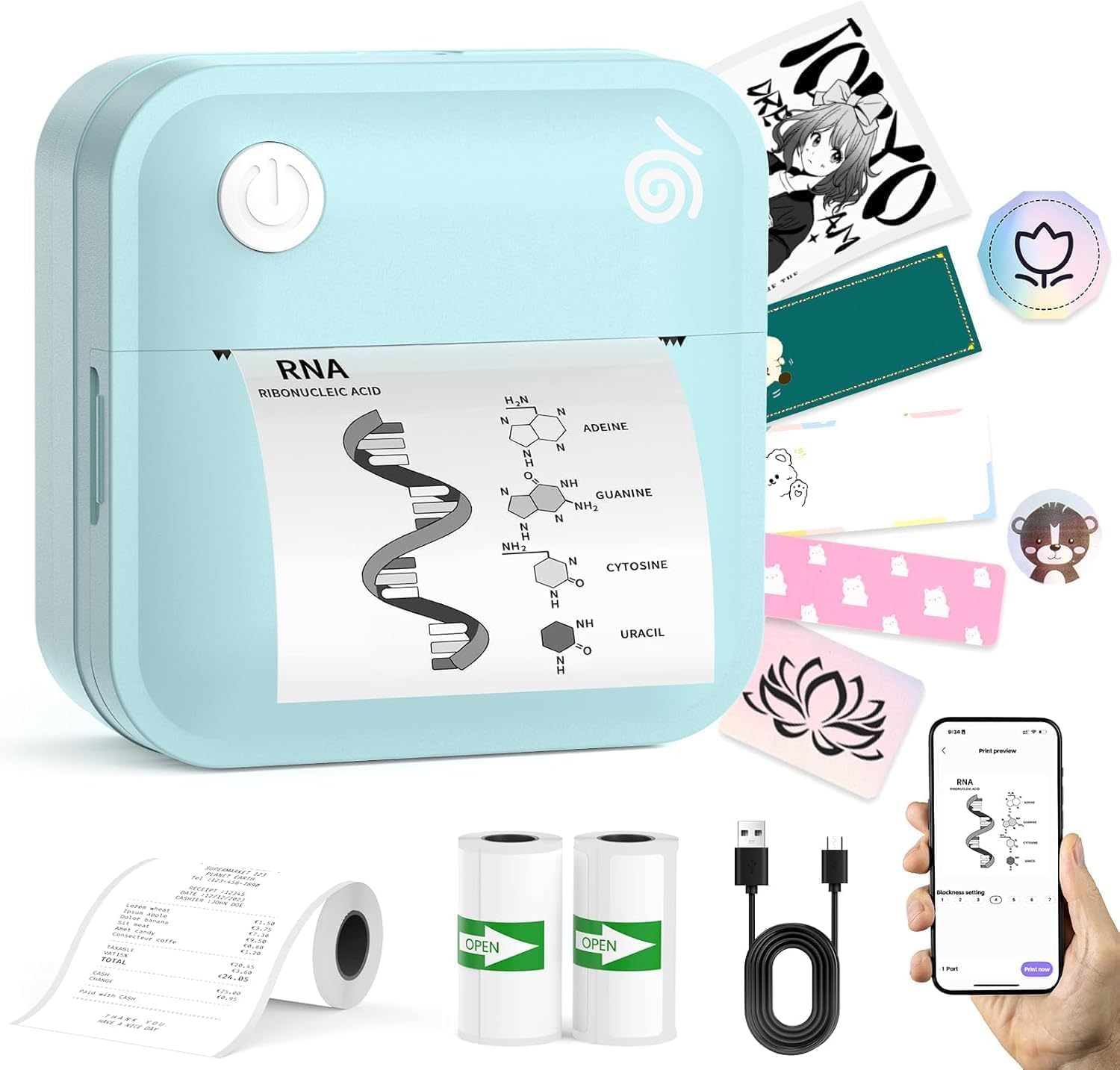 Label Maker Machine - Portable Bluetooth Mini Label Printer - Smartphone Handheld Thermal Sticker Small Labeler Multiple Templates Font Icon Inkless Custom Label for Home Kids School Items