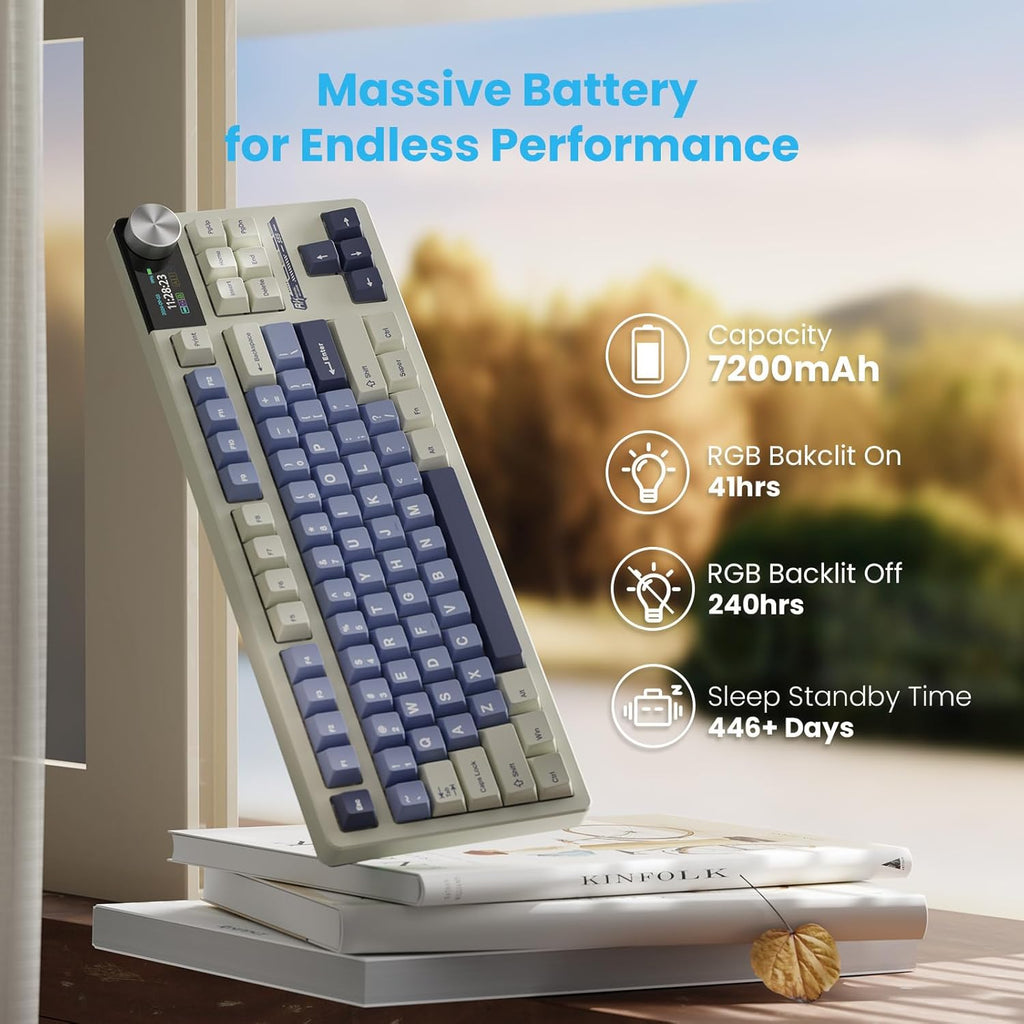 RK ROYAL KLUDGE S85 Wireless Mechanical Keyboard, 85% Wireless TKL Keyboard with Display & Ratchet Knob, Custom Linear Silent Switches, Triple-Mode, 7200mAh Battery, Hot Swappable