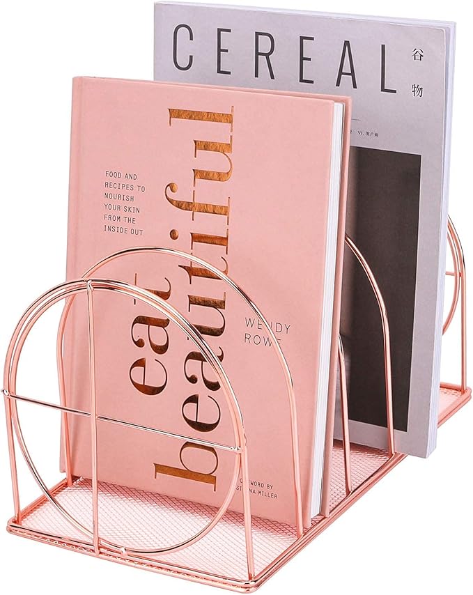 File Sorter Organizer, 5 Section Magazine Holder Rack, Desktop Round Wire Book by SIMMERSTONE