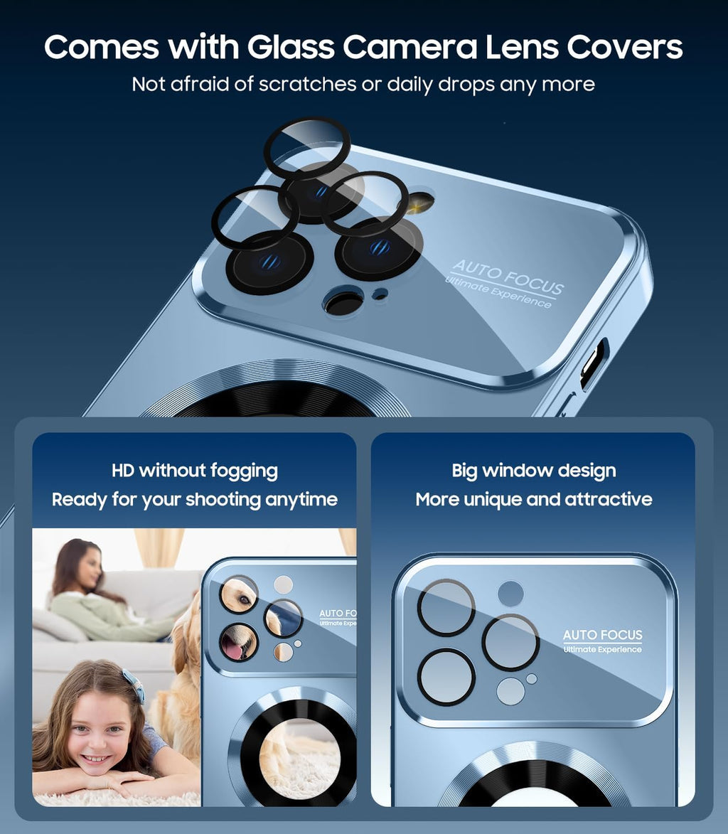 Magnetic for iPhone 13 Pro Case, Built-in Camera Lens Protector, Compatible with MagSafe, Logo View, Military Grade Protective Phone Cover, Sierra Blue