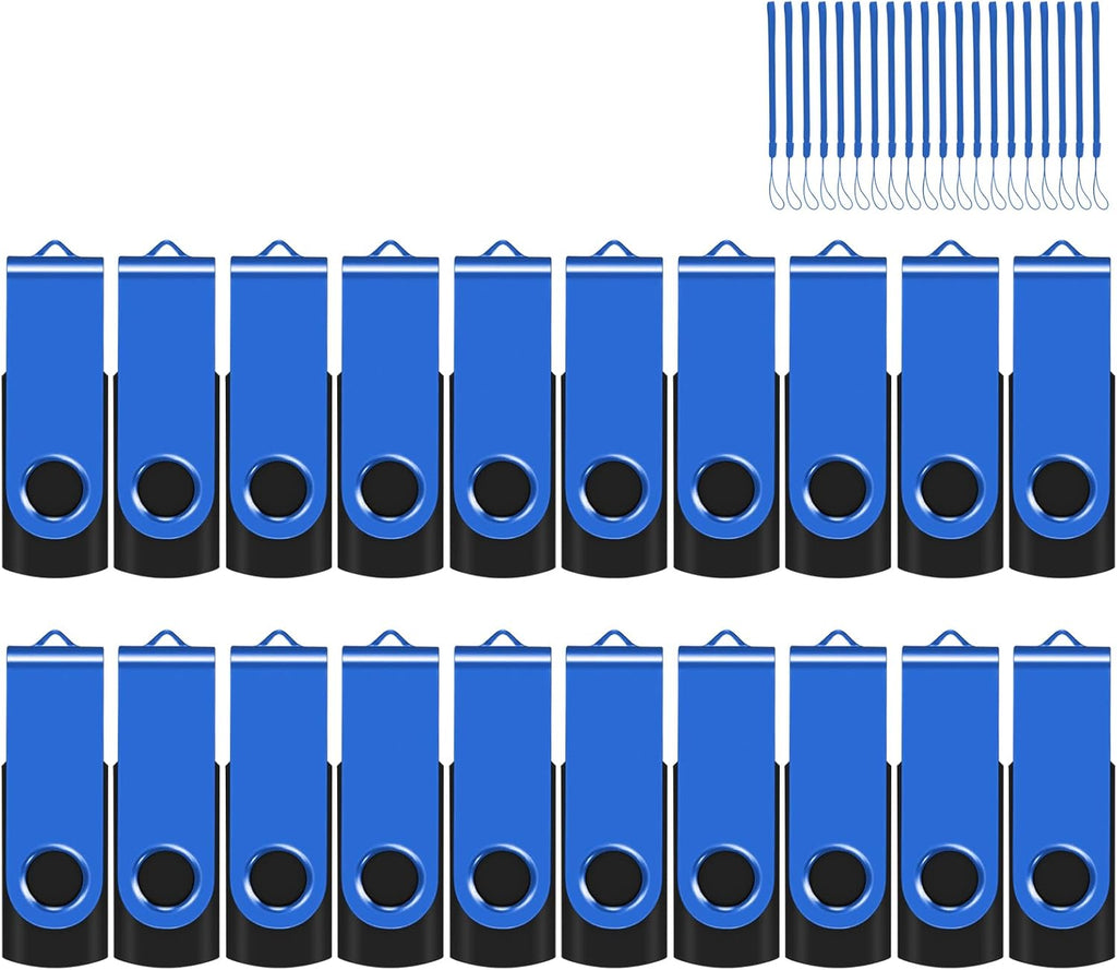 EASTBULL Flash Drive Bulk 2GB USB 20 Pack with Lanyards USB 2.0 Thumb Drive Bulk Memory Stick Swivel Pen Drive for Storage and Backup 2 GB 20 Pack, Blue