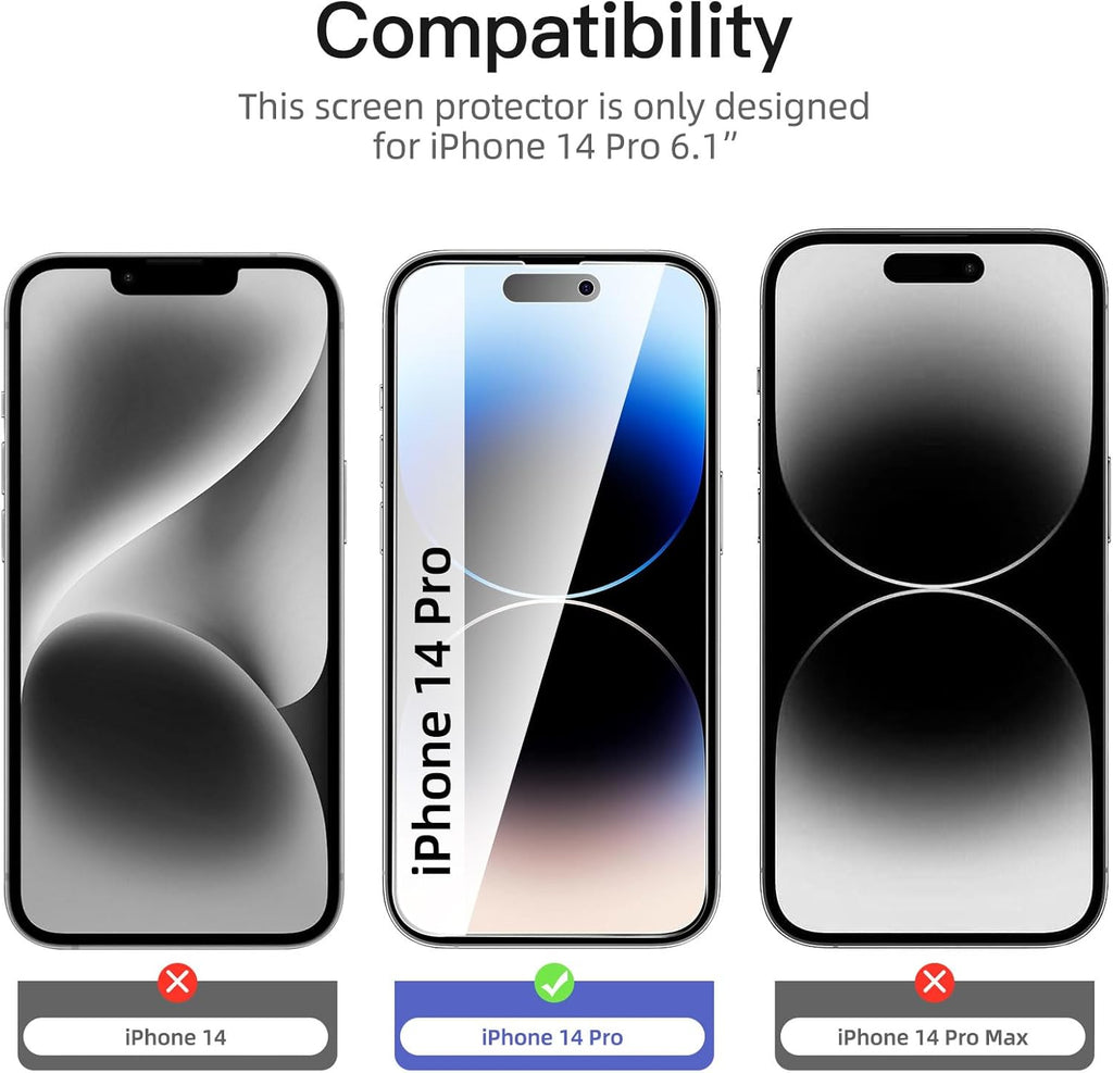 NEW'C 3 Pack Privacy for iPhone 14 Pro Screen Protector (6.1 inches), Anti-Spy Tempered Glass Film,Case Friendly Ultra Resistant, Balanced 28-Degree Privacy Angle - Easy installation tool included