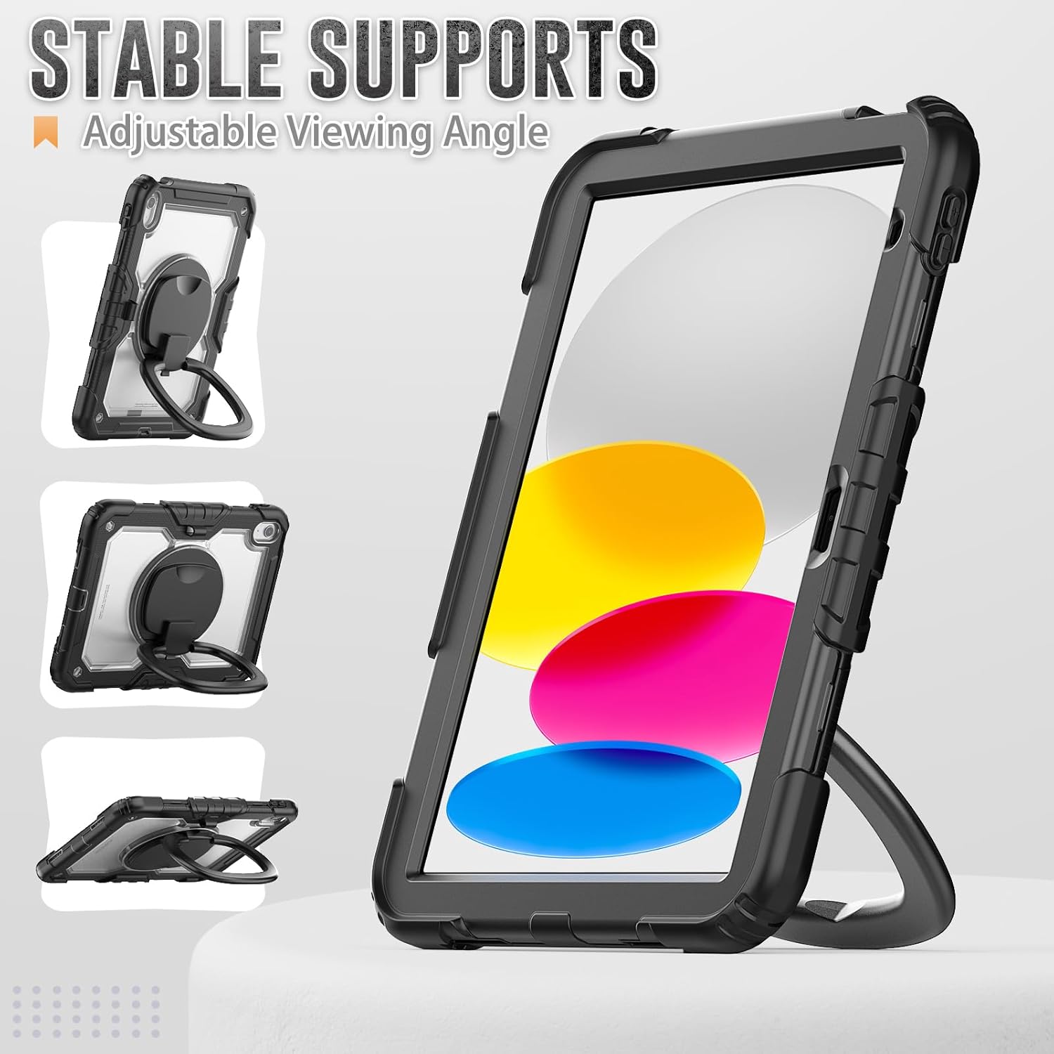 SCSVPN Case for iPad A16 11th Generation 11 Inch 2025/ iPad 10th Generation Case 10.9 Inch 2022, Shockproof Rugged Kids Transparent Cover w/Pencil Holder, Rotating Stand/Handle, Shoulder Strap, Clear