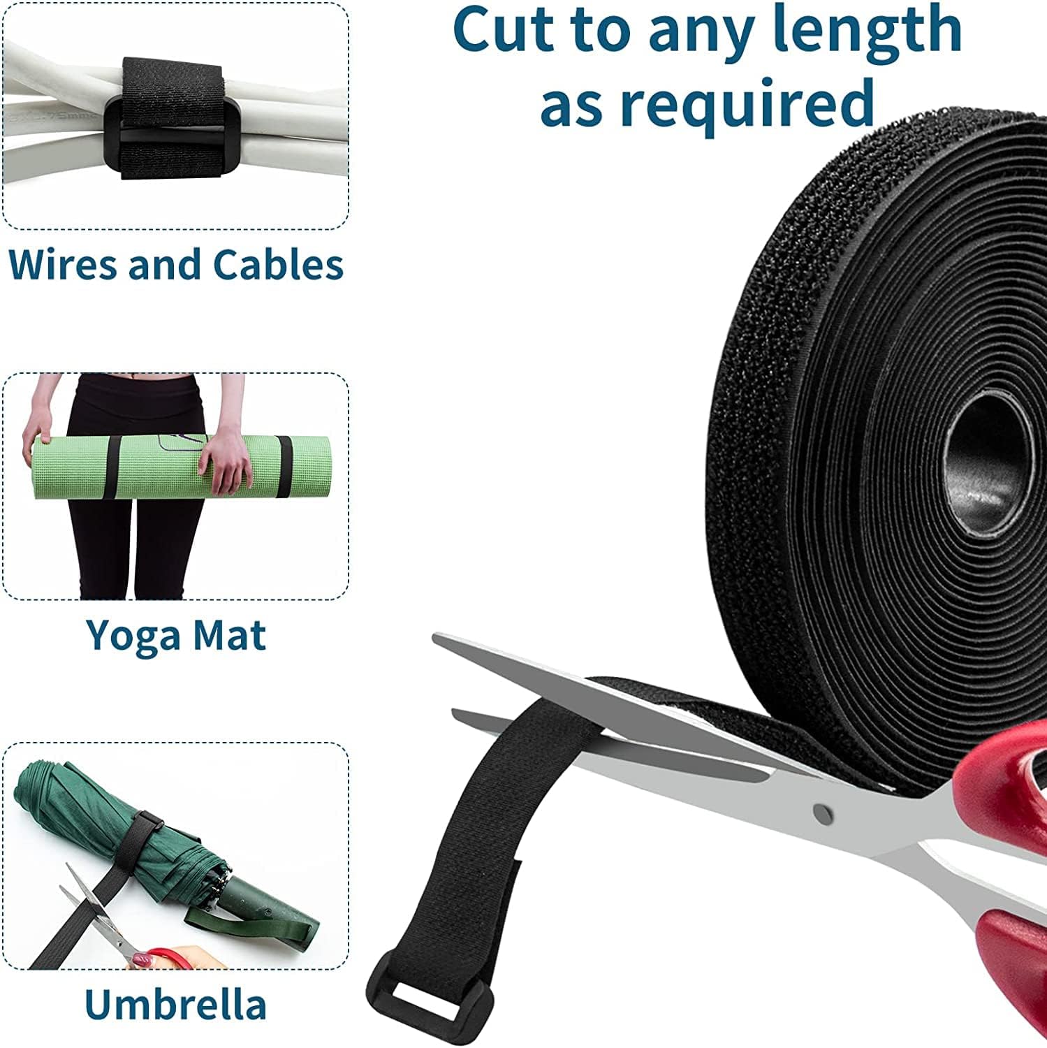 26Ft x 0.8In Adjustable Cable Straps with 30 Buckles, Free Cut Length, Black Reusable Nylon Fastening Cable Ties,Hook and Loop Securing Strap for Cable Tidy Organizer or Storage