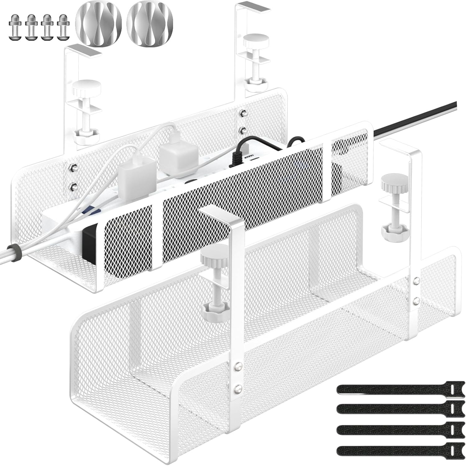 Under Desk Cable Management Tray, Wire Management Desk Cable Organizer Cable Management Box, Cord Organizer Storage for Office, Home