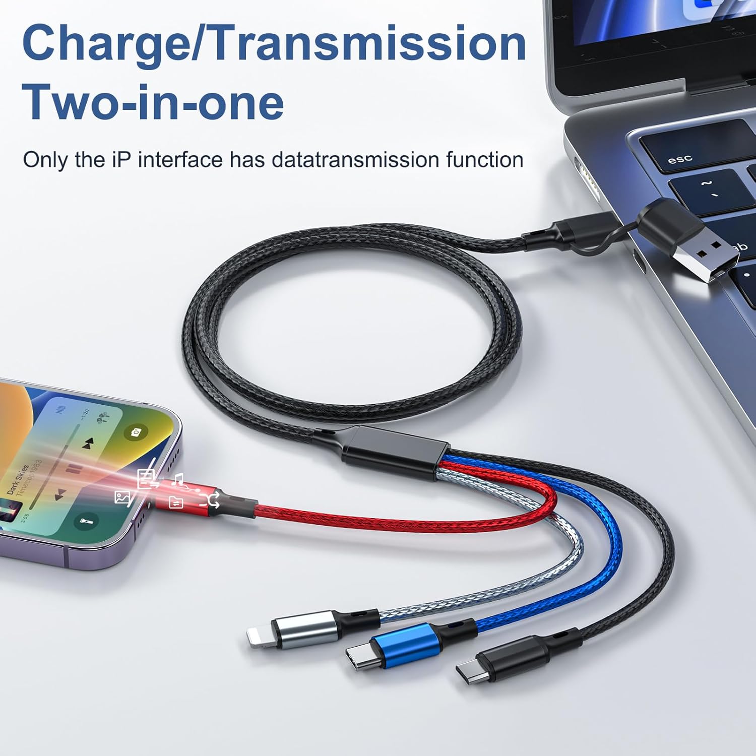 6 in 1 Multi Charging Cable 2Pack - 6FT USB Cable 3A Charger Cable Braided Universal USB A/C Charging Cord With 2*IP/Type C/Micro USB Port for Cell Phone/Tablets