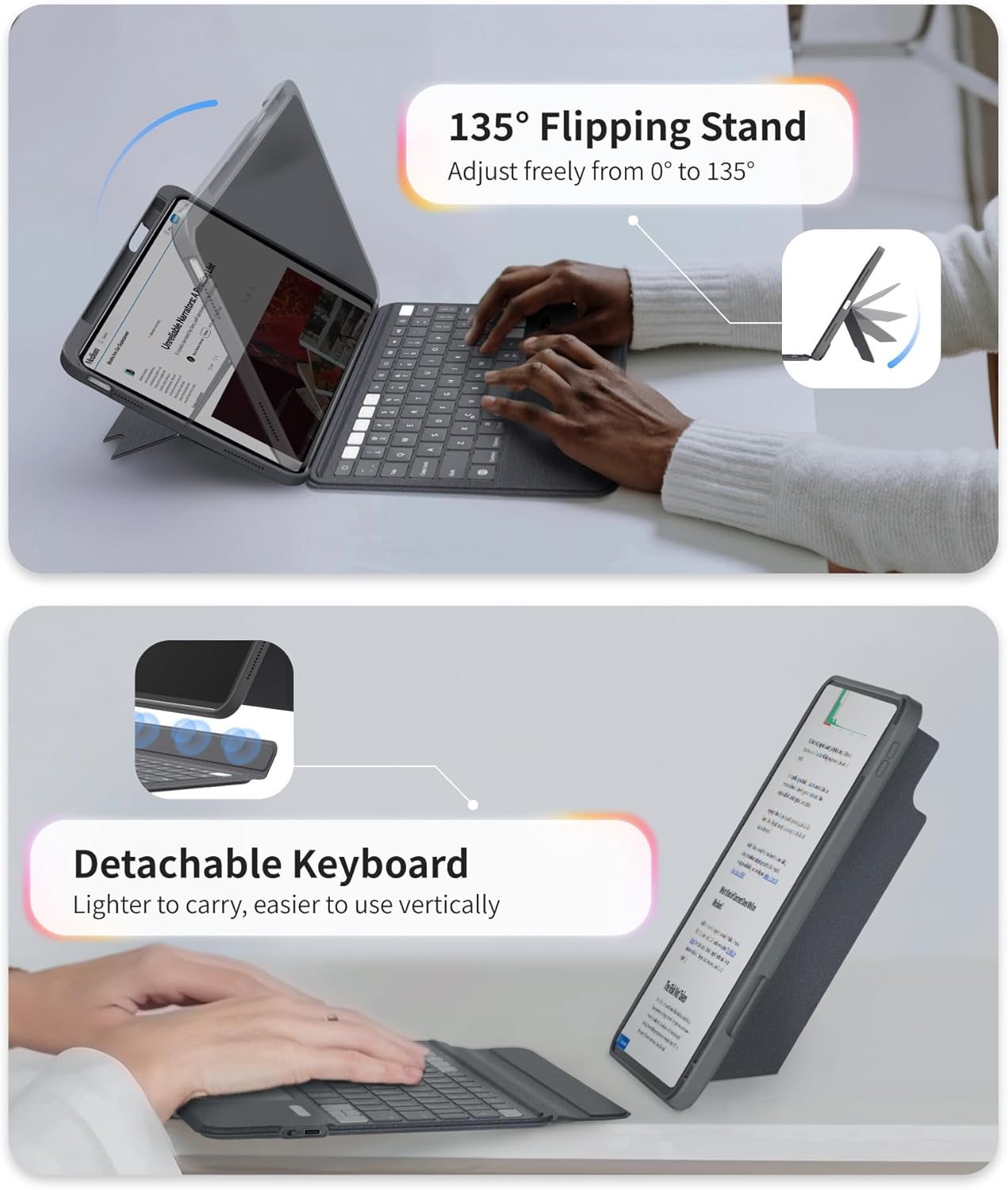 EIP Magnetix Keyboard Case for iPad Air 11 inch M3/M2 (2025/2024), 5th/4th Gen, iPad Pro 11" 1-4th, with Patented Stylus Shortcuts, Adjustable Stand, Detachable Keyboard, Backlit [Not for Pro 11 M4]